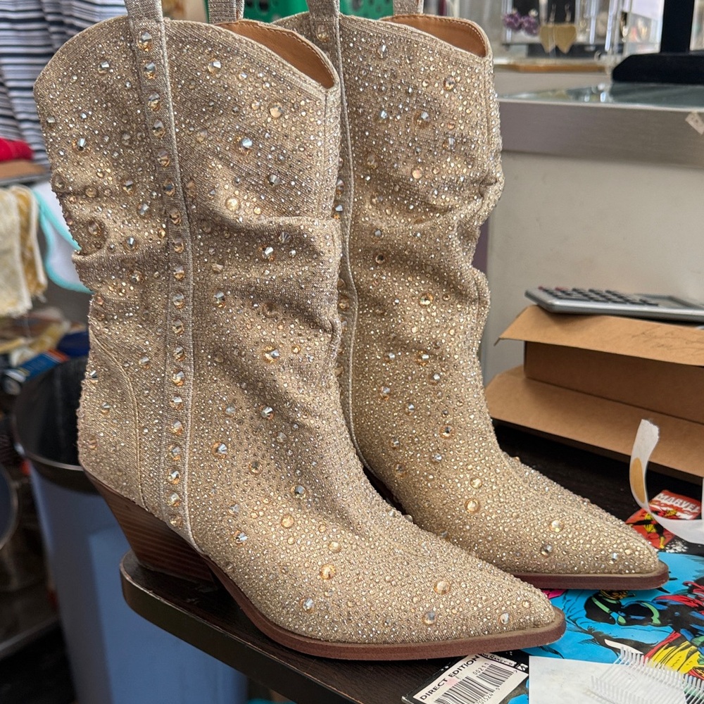Jessica Simpson Sparkling Gold Heeled Boots